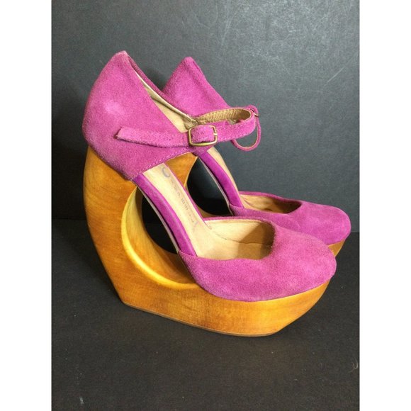 Jeffrey Campbell Shoes - Jeffrey Campbell Foxy Wood Platform High Heel Shoes Adjustable Size 6 6M